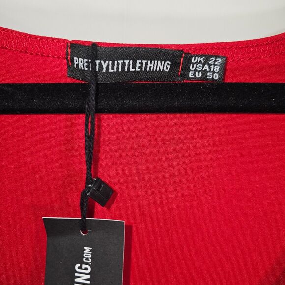 PrettyLittleThing Red Bodycon Dress 22 Long Sleeve Party Holiday Date Night NWT - Picture 6 of 7
